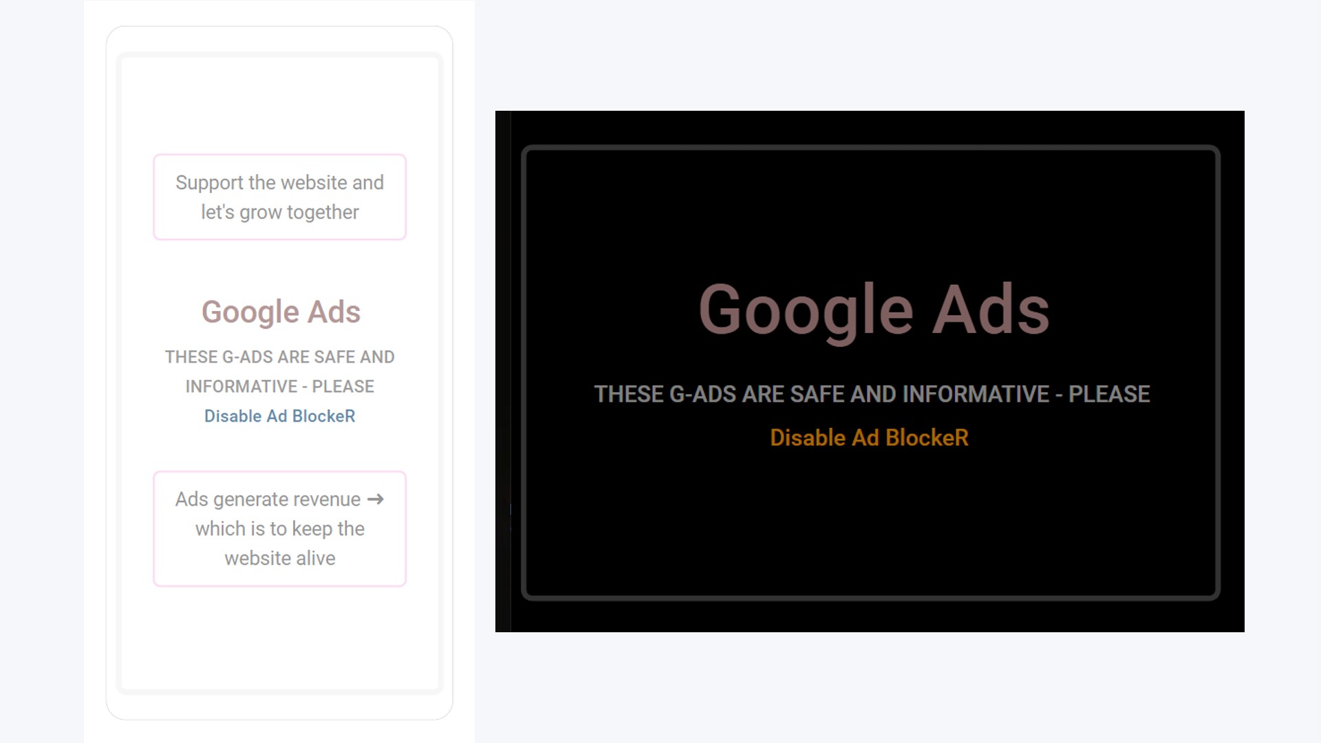 showing message when ads are blocked by the browser or some extensions