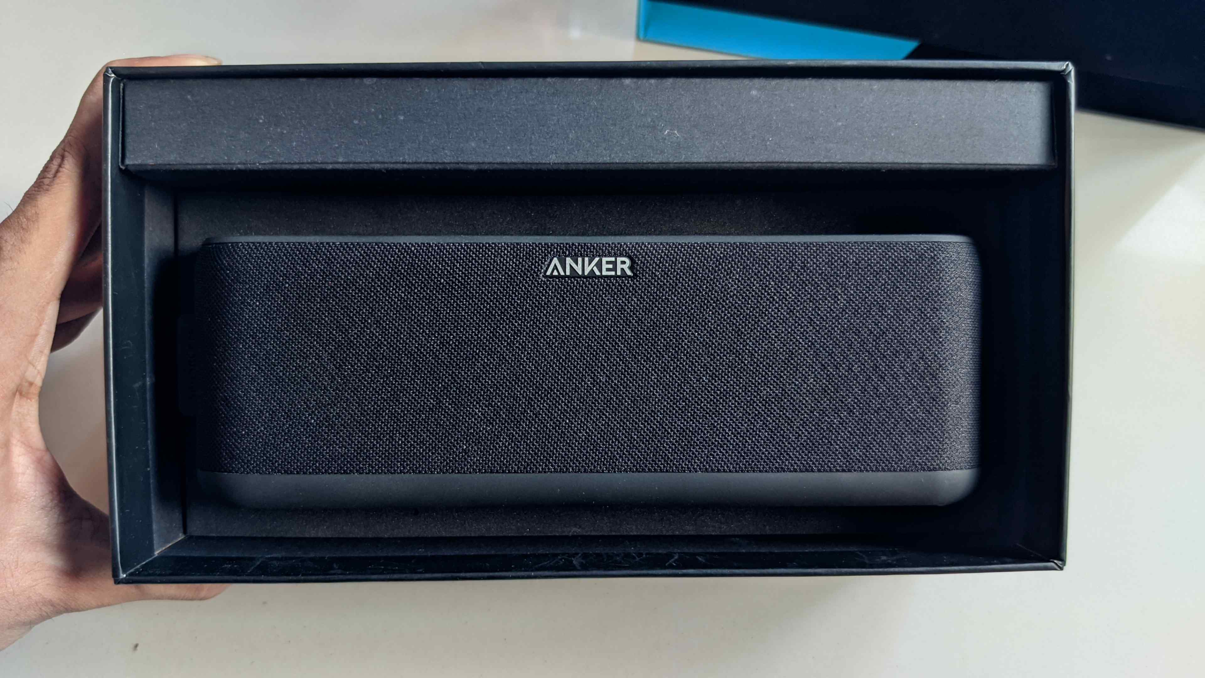 picture of anker soundcore boost speaker inside its cool packaging box
