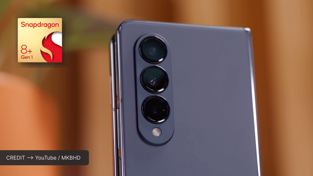 photo of galaxy fold 4 back cameras with snapdragon 8+ gen 1 logo