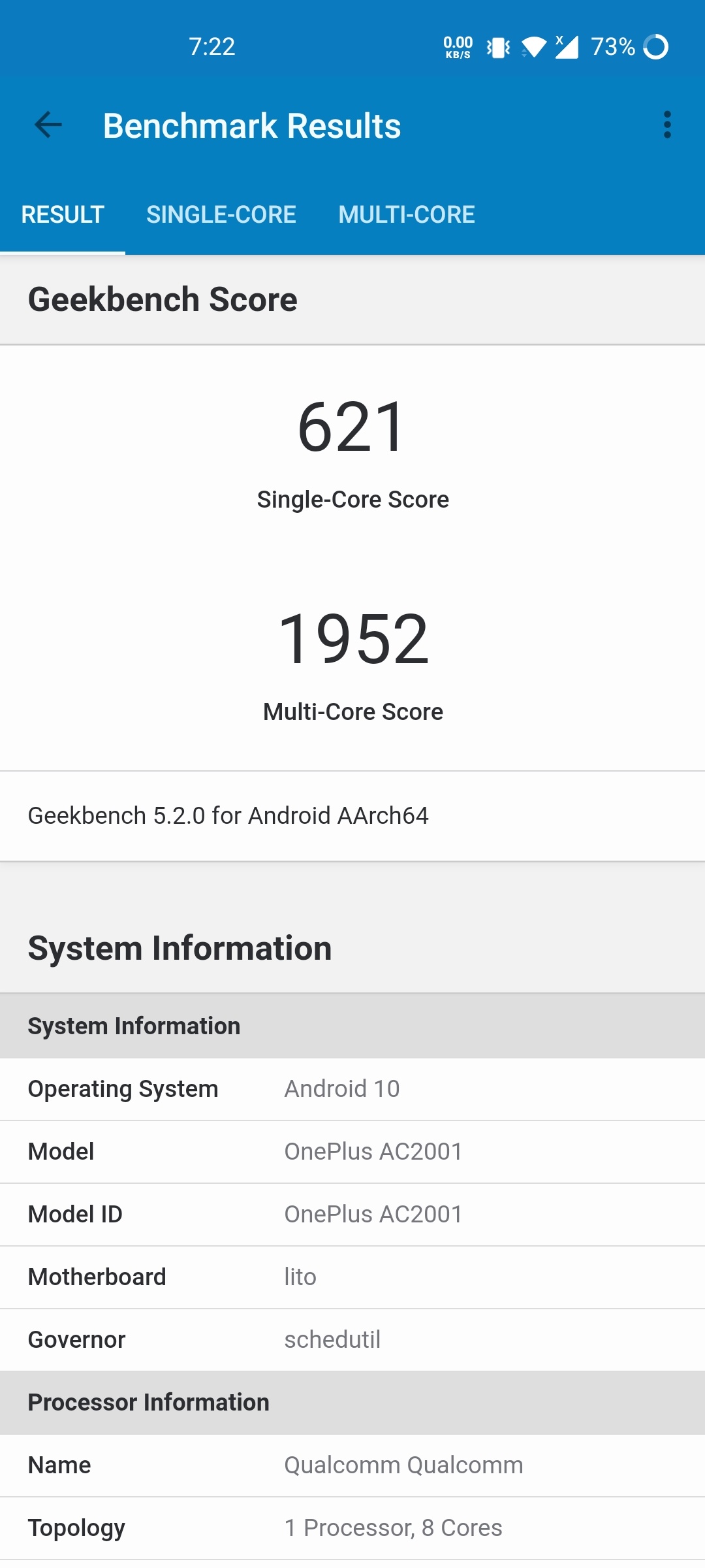 Geekbench 5 test on OnePlus Nord