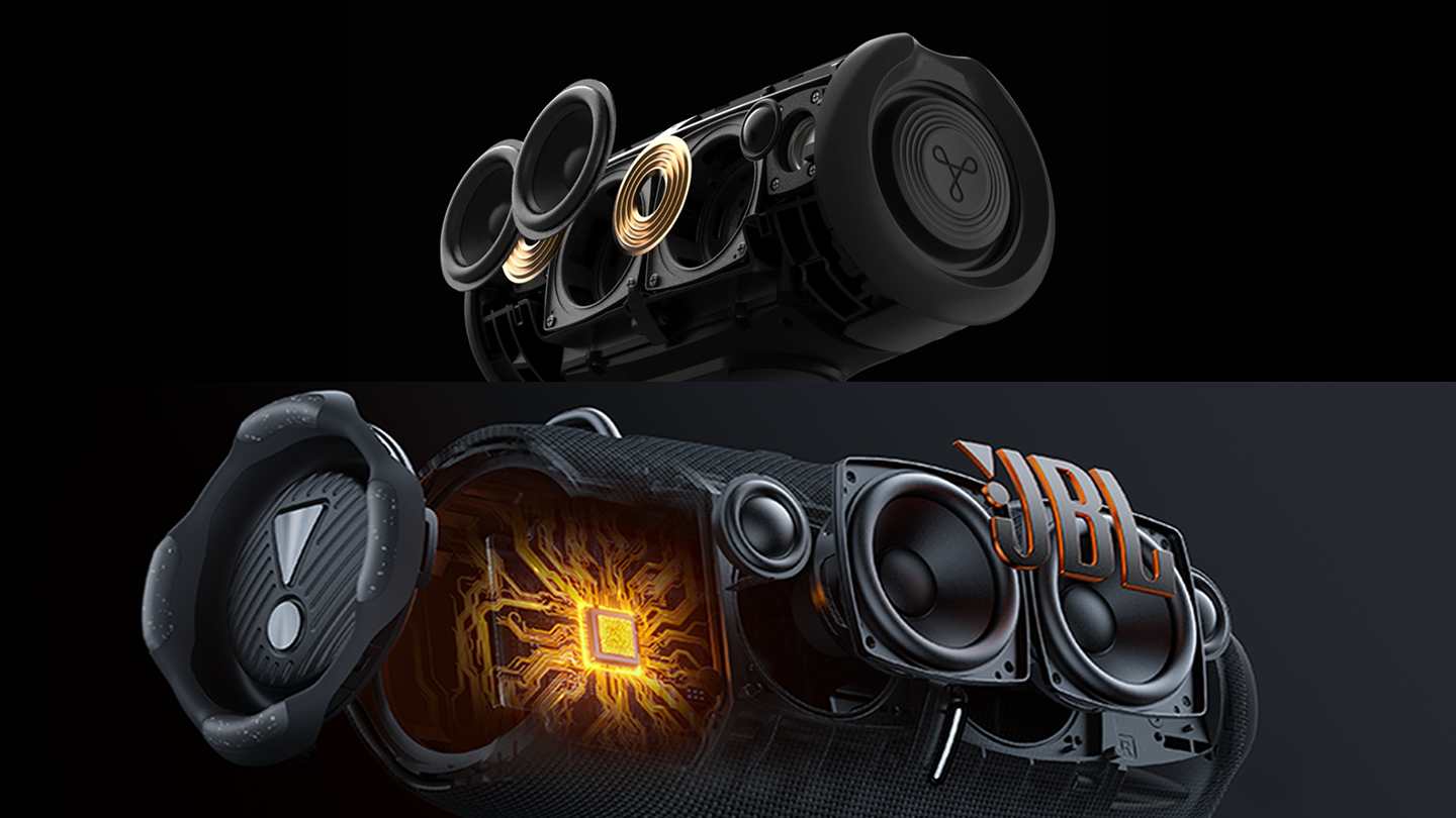 jbl xtreme 4 and tribit stormbox lava side by side