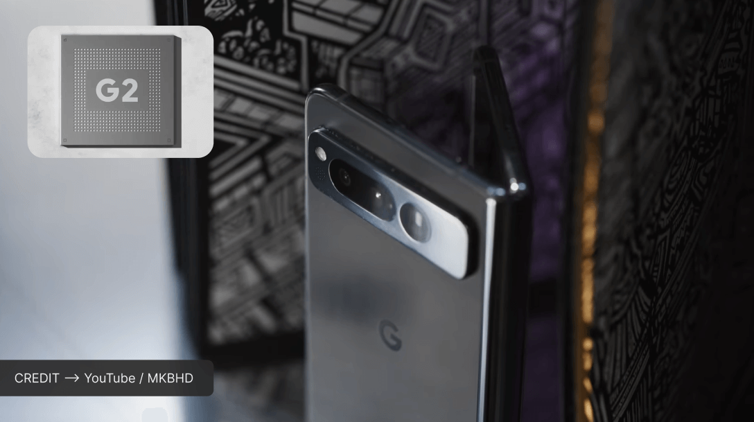 photo of pixel fold back cameras with google tensor logo